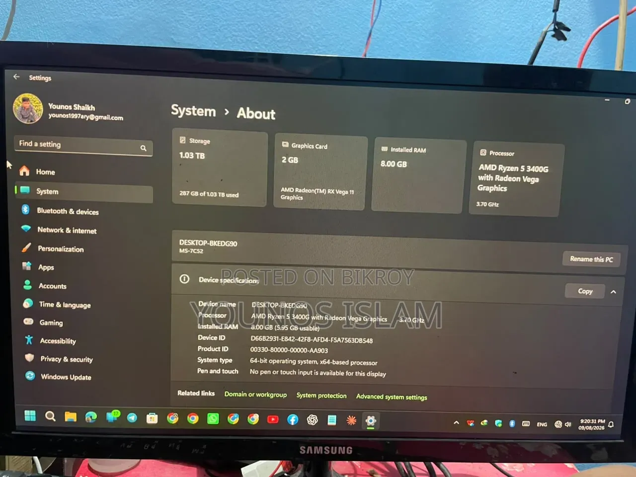 Desktop Computer MSI 8GB AMD Ryzen 5 HDD+SSD 1T