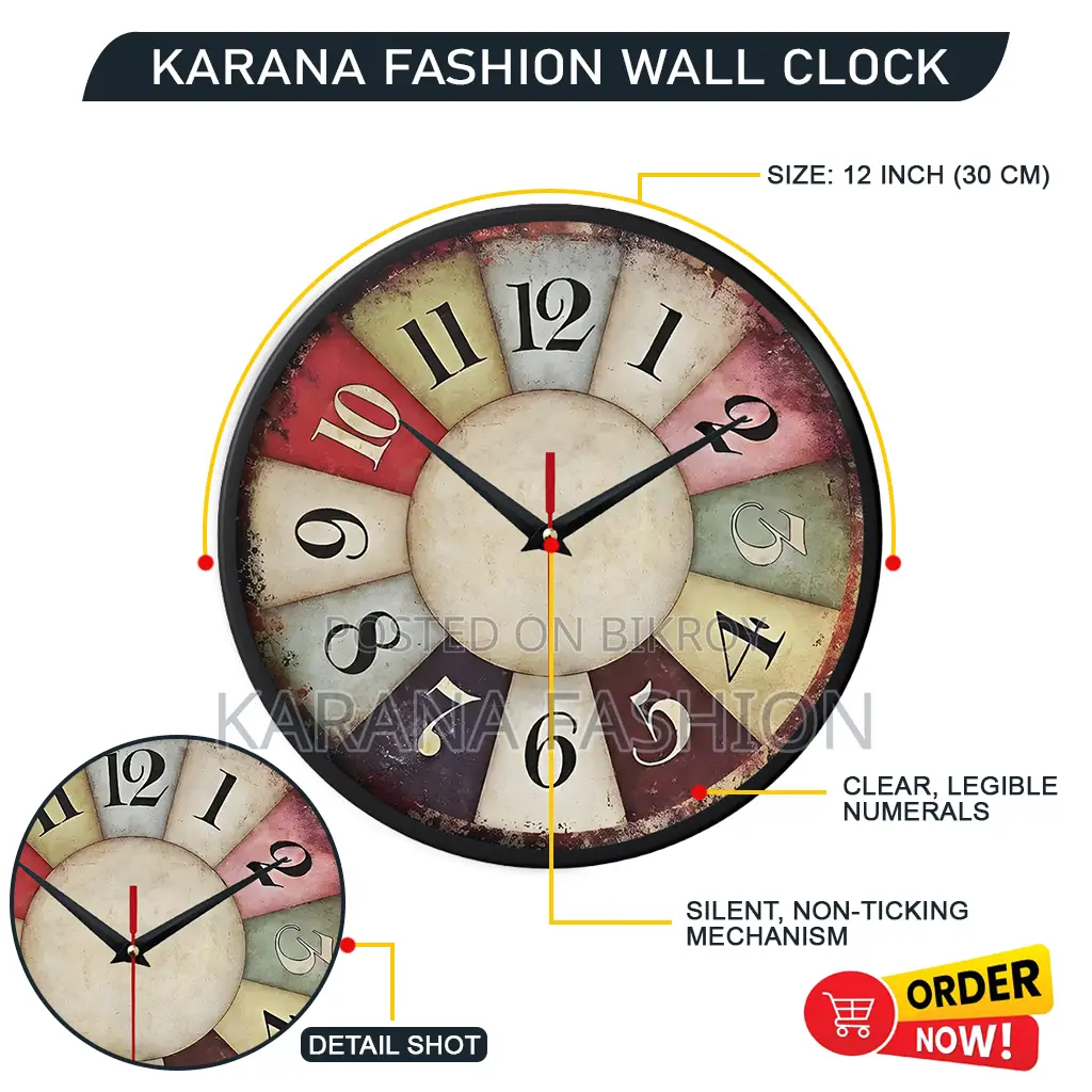 Karana Fashion (KW10) 12-Inch Vintage Rustic Wall Clock