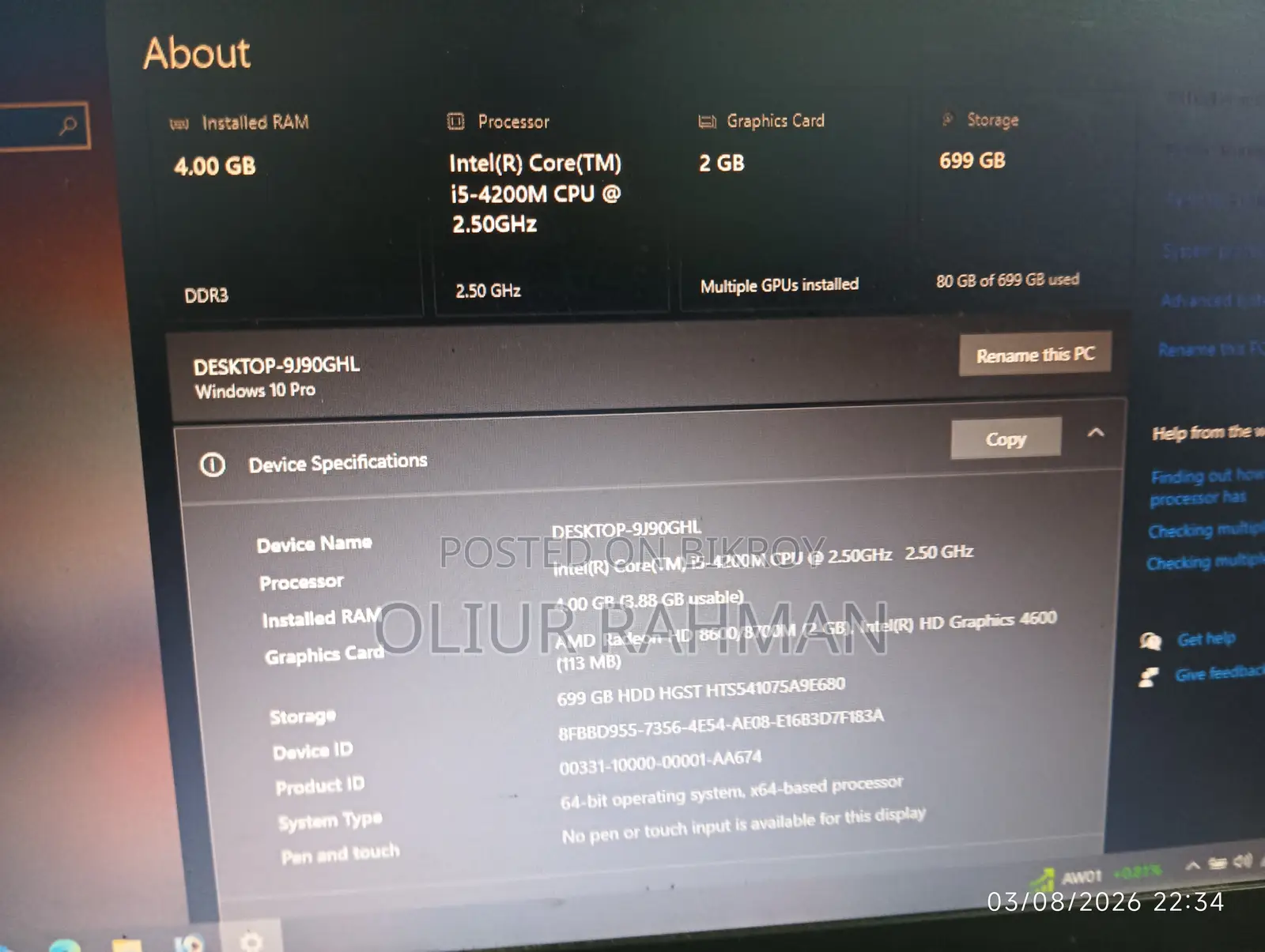 Laptop HP ProBook 450 G1 4GB Intel Core I5 SSD 512GB