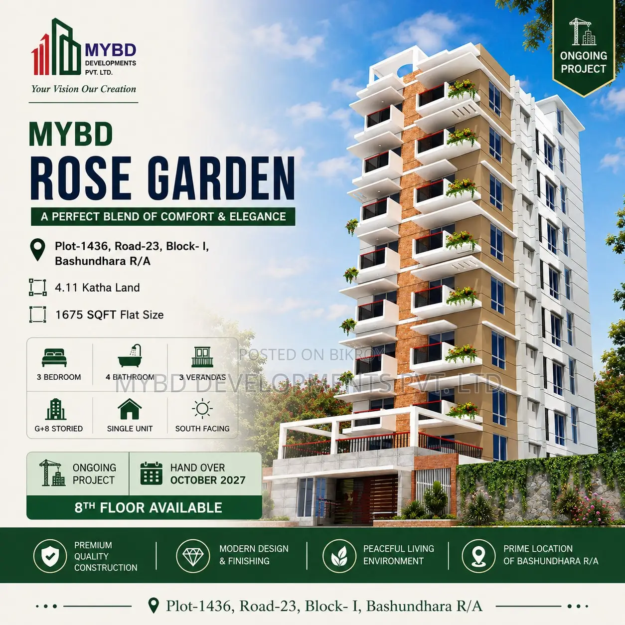 3 Bedroom Apartment in Mybd Rose Garden, Basundhara for sale