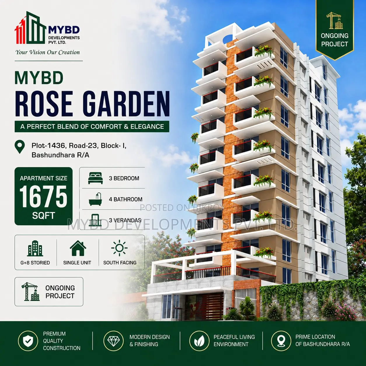 3 Bedroom Apartment in Mybd Rose Garden, Basundhara for sale