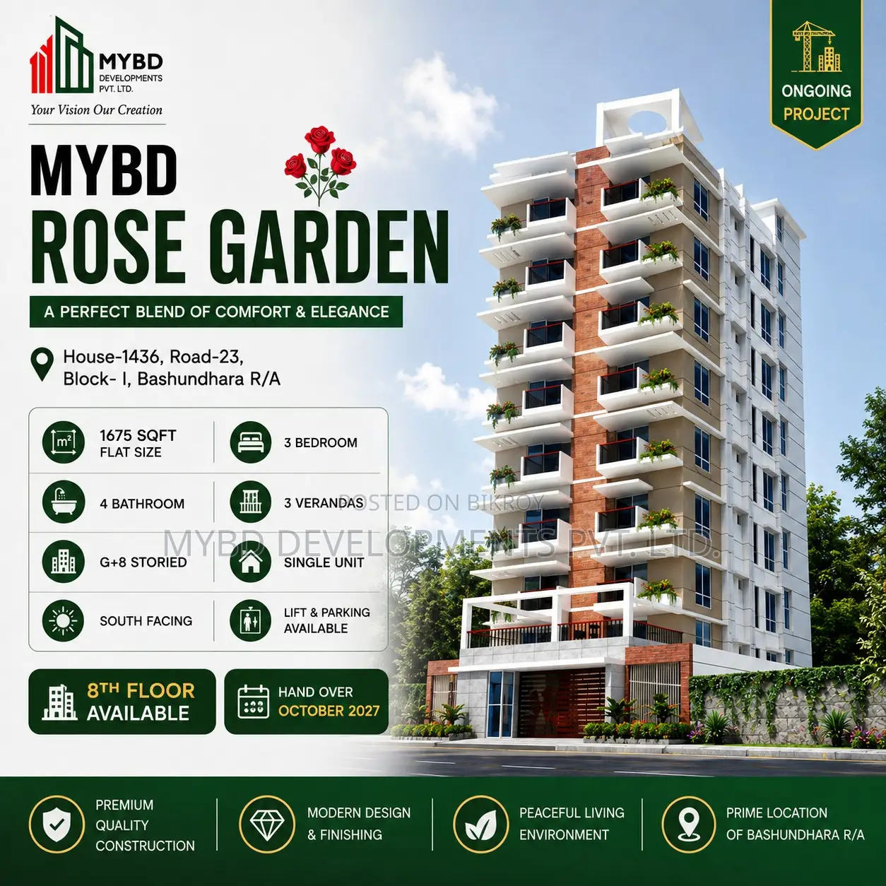 3 Bedroom Apartment in Mybd Rose Garden, Basundhara for sale