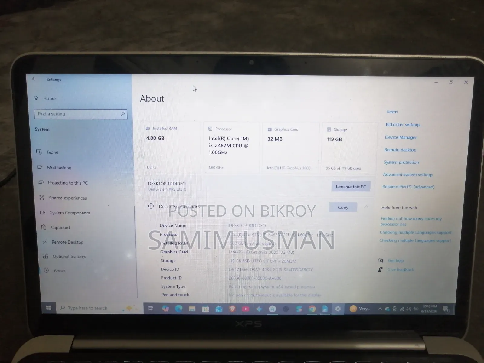 Laptop Dell XPS 13 (L321X) 4GB Intel Core i5 SSD 128GB