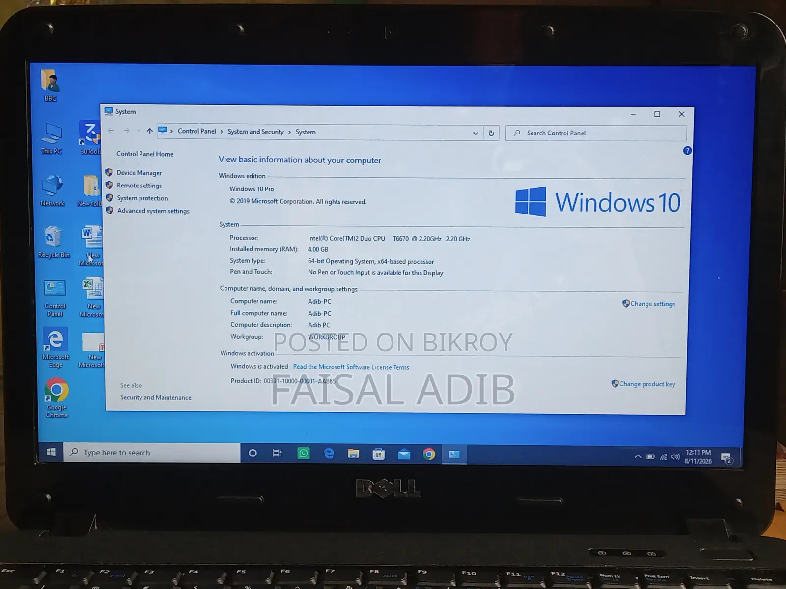 Dell Laptop 4GB Intel Core 2 Duo HDD 320GB
