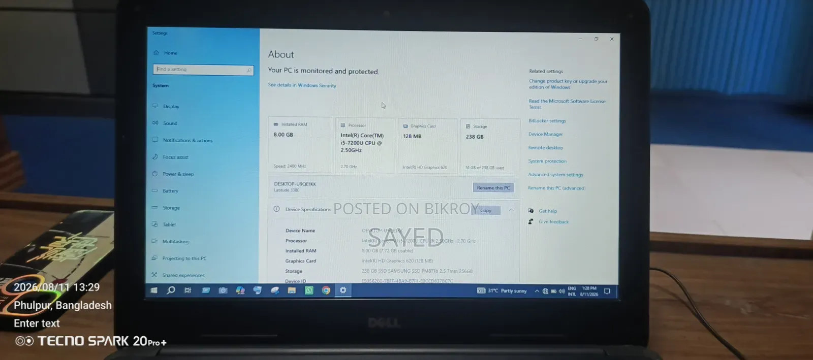 Laptop Dell Latitude 3380 8GB Intel Core i5 SSD 256GB