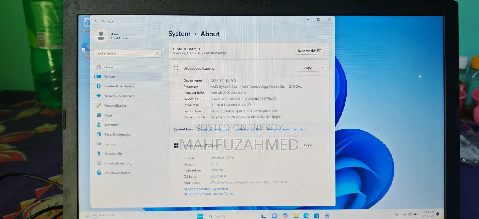 Laptop Asus K570UD 8GB AMD Ryzen 5 SSD 512GB