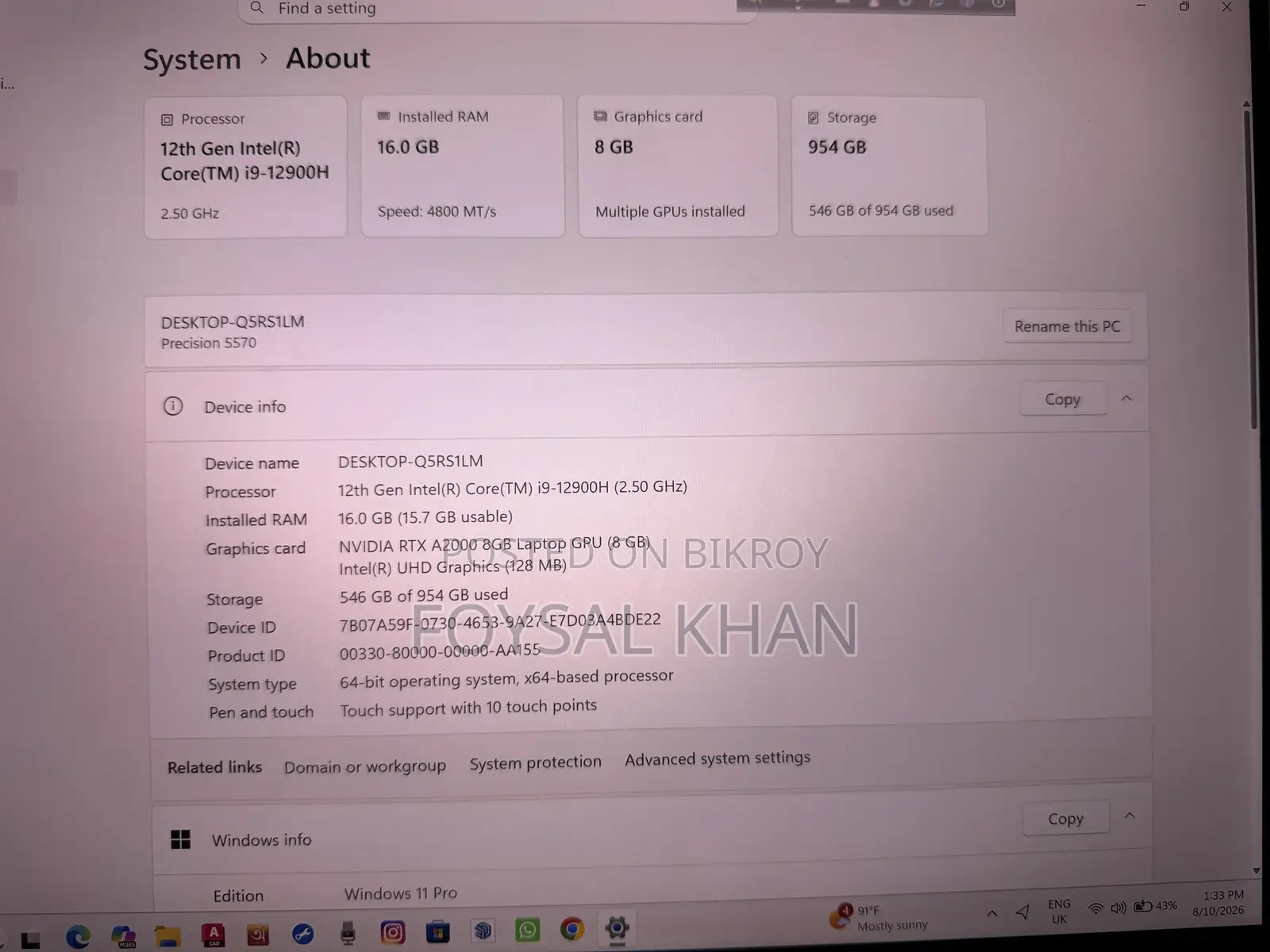 Laptop Dell Precision 5570 16GB Intel Core i9 SSD 1T